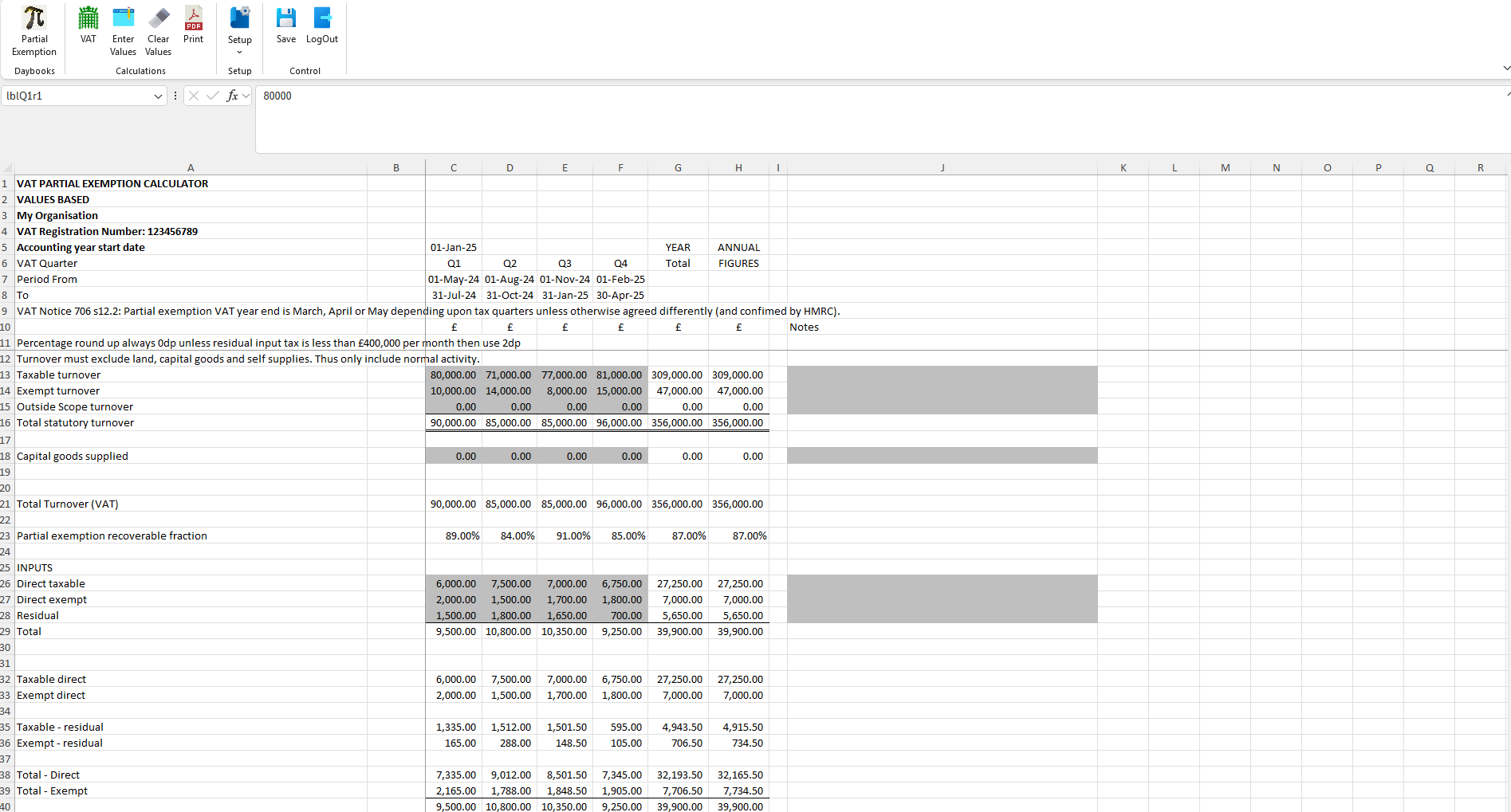 Excel Spreadsheet: VAT Partial Exemption Calculator - Image 3